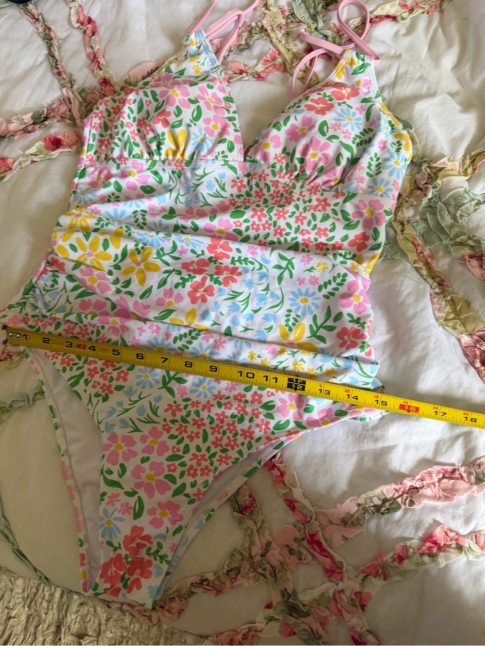 Zaful Pink Floral One-Piece Swimsuit with Double Straps - Picture 6 of 12